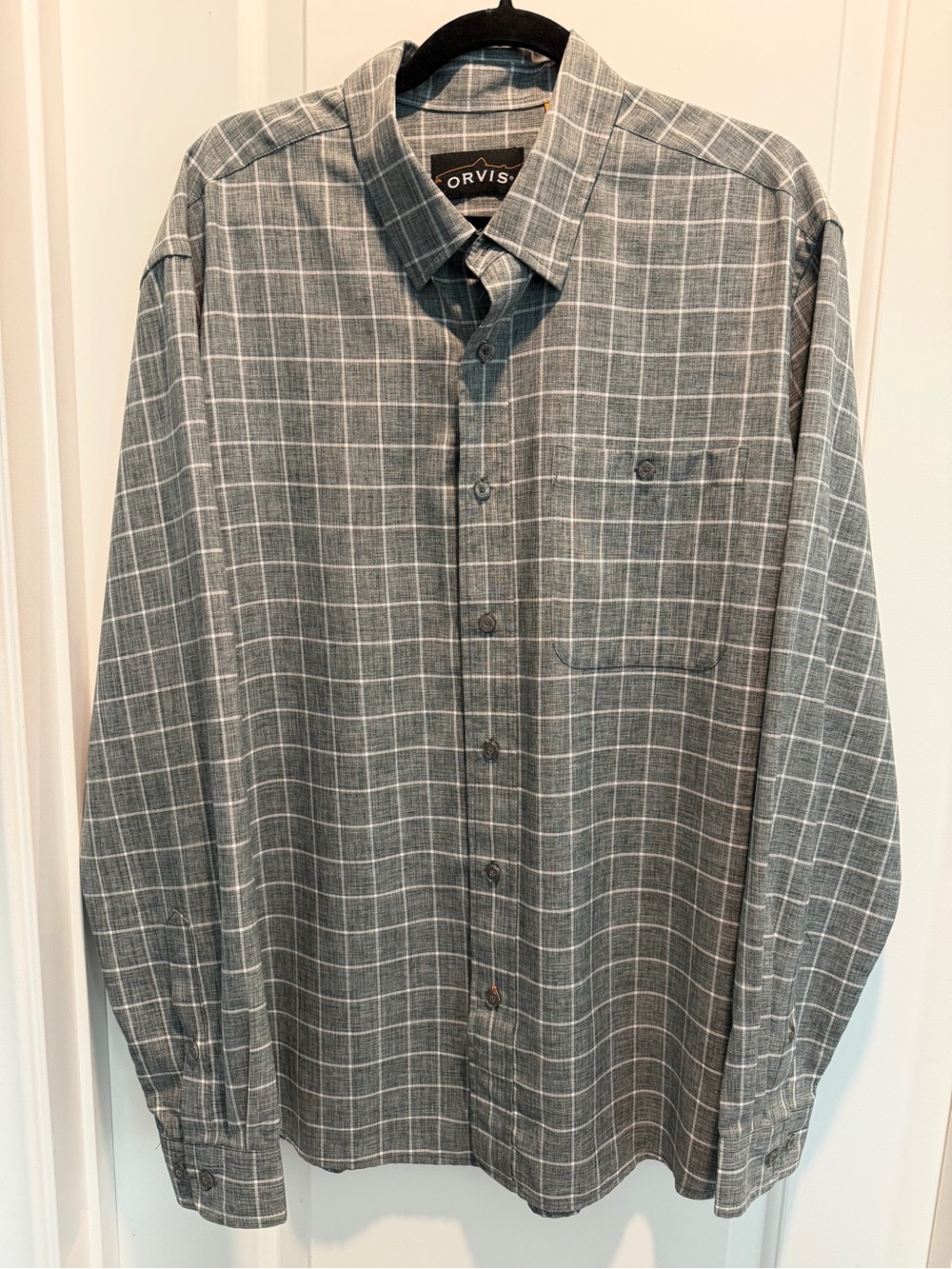 Orvis Men’s Gray Windowpane Plaid Long Sleeve Button Down Shirt - Size L